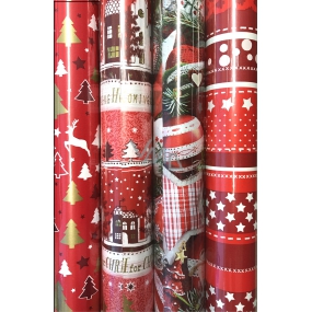 Zoewie Dárkový balicí papír 70 x 500 cm Vánoční červený bílé a zlaté stromky a jelen