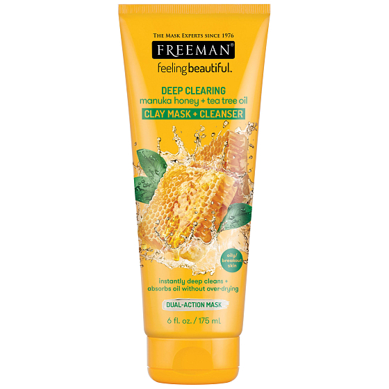 Freeman Feeling Beautiful Manukový med a Tea Tree olej kaolínová čisticí jílová maska pro mastnou a poničenou pleť 175 ml
