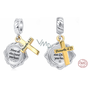 Charm Sterlingové stříbro 925 Náboženská kouzla Proverbs 4:23, 2v1 přívěsek na náramek