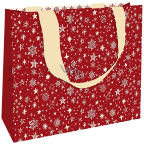 Nekupto Dárková papírová taška s ražbou 23 x 18 cm Vánoční hvězdičky červená