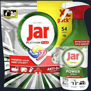 JAR TABLETY DO MYČKY 54 ks PLATINUM PLUS+JAR POWER SPRAY 500 ML LEMON 0699
