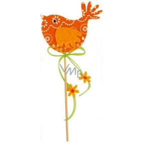 Ptáček z filcu oranžový-bílý dekor zápich 7 cm + špejle