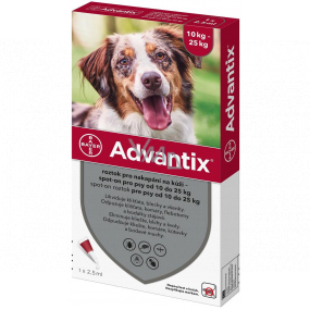 Bayer Advantix Spot On roztok pro nakapání na kůži pro psy nad pro psy 10-25 kg, 1 x 2,5 ml