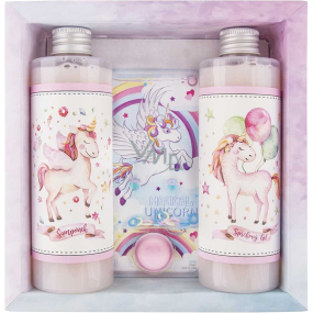 Bohemia Gifts Unicorn sprchový gel 250 ml + šampon na vlasy 250 ml + hra, kosmetická sada pro děti