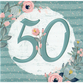 Nekupto přání Výročí 50 let 150 x 150 mm Modré s květinami