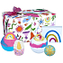 Bomb Cosmetics Unicorn Party 2 x koupelová šumivá bomba 160 g + máslová koupelová kulička 30 g + máslový koupelový špalíček 50 g + glycerinové mýdlo 100 g, kosmetická sada