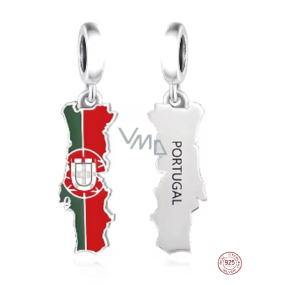 Charm Sterlingové stříbro 925 Portugalsko vlajka - houpající se mapa, přívěsek na náramek cestování