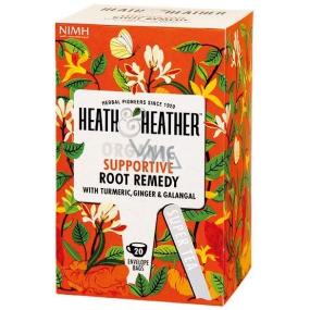 Heat & Heather Bio Kurkuma, zázvor, galangal a ženšen na podporu a povzbuzení organismu s účinnými kořeny podpůrný čaj 20 sáčků x 1,5 g