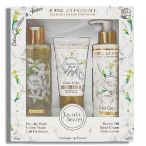 Jeanne en Provence Jasmin Secret - Tajemství Jasmínu sprchový olej 250 ml + tělové mléko 250 ml + krém na ruce 75 ml, kosmetická sada