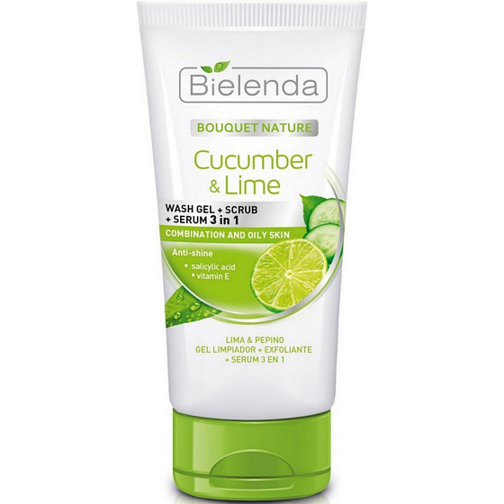 Bielenda Bouquet Nature Cucumber & Lime 3v1 čistící gel a sérum s okurkou a limetkou 150 g