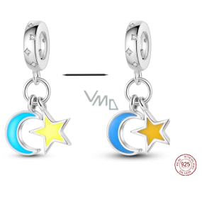 Charm Sterlingové stříbro 925 Půlměsíc a hvězda, 2v1 zářící ve tmě luminozní přívěsek na náramek vesmír