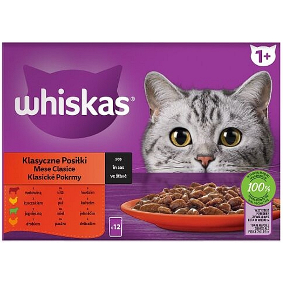 Whiskas Klasické pokrmy ve šťávě hovězí, kuře, jehněčí, drůbeží kapsičky 12 x 85 g