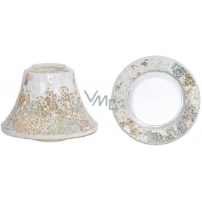 Yankee Candle Gold And Pearl Crackle stínítko a talíř velký na střední a velké vonné svíčky Classic 10 x 15 cm (stínítko), 12 x 12 cm (talíř)