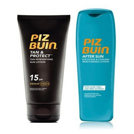 Piz Buin Tan & Protect SPF15 ochranné mléko urychlující proces opalování 150 ml + After Sun Soothing zklidňující a chladivě hydratační mléko po opalování 200 ml