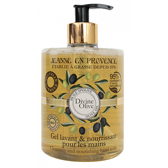 Jeanne en Provence Divine Olive mycí gel na ruce dávkovač 500 ml