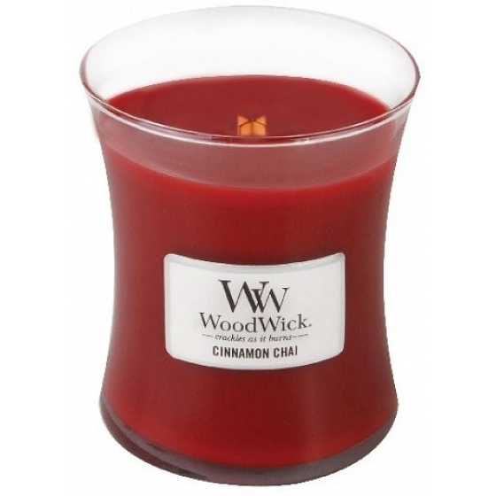 WoodWick Cinnamon Chai - Skořice a vanilka vonná svíčka s dřevěným knotem a víčkem sklo střední 275 g