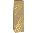 Ditipo Dárková papírová taška na láhev 12,3 x 36,2 x 7,8 cm Kraft - přírodní, zlaté čáry