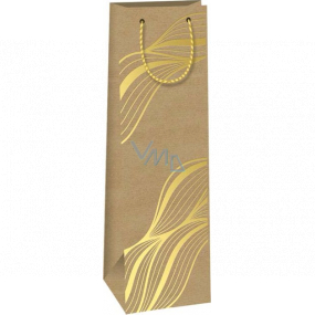 Ditipo Dárková papírová taška na láhev 12,3 x 36,2 x 7,8 cm Kraft - přírodní, zlaté čáry