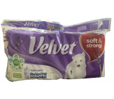 Velvet Relaxing Lavender jemný bílý toaletní papír s květinovým potiskem 150 útržků 3 vrstvý 8 kusů