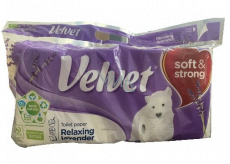 Velvet Relaxing Lavender jemný bílý toaletní papír s květinovým potiskem 150 útržků 3 vrstvý 8 kusů