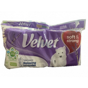 Velvet Relaxing Lavender jemný bílý toaletní papír s květinovým potiskem 150 útržků 3 vrstvý 8 kusů