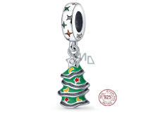 Charm Sterlingové stříbro 925 Vánoční stromeček zelený, ozdobený, přívěsek na náramek Vánoce