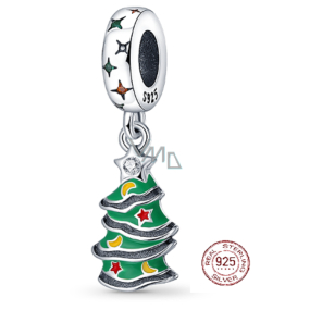 Charm Sterlingové stříbro 925 Vánoční stromeček zelený, ozdobený, přívěsek na náramek Vánoce