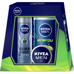 Nivea Men Energy sprchový gel 250 ml + Silver Protect Polar Blue antiperspirant deodorant sprej 150 ml + univerzální krém 30 ml, kosmetická sada