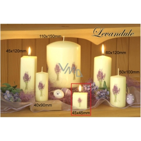 Lima Květina Levandule vonná svíčka slonová kost s obtiskem levandule krychle 45 x 45 mm 1 kus