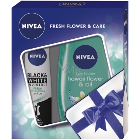 Nivea Black & White Fresh antiperspirant sprej pro ženy 150 ml + Hawaii Flower & Oil sprchový gel 250 ml, kosmetická sada