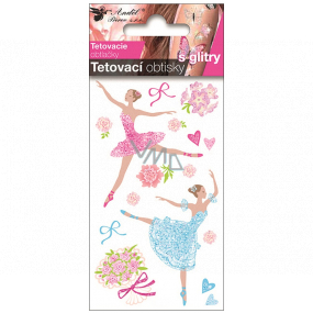 Tetovací obtisky barevné dětské s glitry Baletky 10,5 x 6 cm