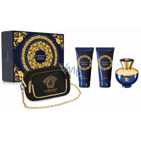 Versace Dylan Blue pour Femme parfémovaná voda 100 ml + tělové mléko 100 ml + sprchový gel 100 ml + dámská kabelka, dárková sada pro ženy