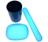 Plastic Nova Toaletní sáček souprava - cestovní toaletní sada modrá, kelímek, pouzdro na kartáček a mýdlo 3 kusy