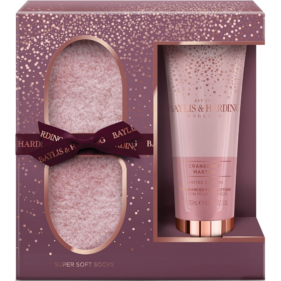 Baylis & Harding Brusinkové Martini mléko na nohy 125 ml + jemné ponožky, kosmetická sada