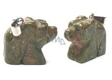 Unakit Medvěd přívěsek přírodní kámen, ručně broušená figurka 1,8 x 2,5 x 8 mm, kámen osobního růstu a vizí