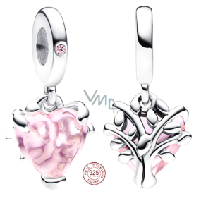 Charm Sterlingové stříbro 925 Růžový strom života, jedno srdce, jeden původ, přívěsek na náramek rodina