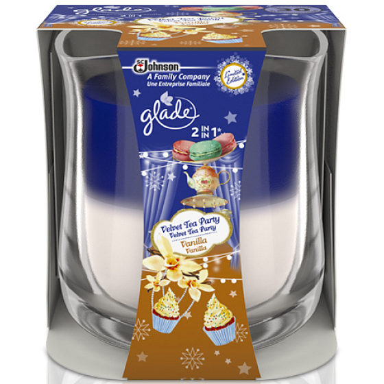 Glade by Brise 2v1 Velvet Tea Party & Vanilla vonná svíčka ve skle, doba hoření až 30 hodin 135 g