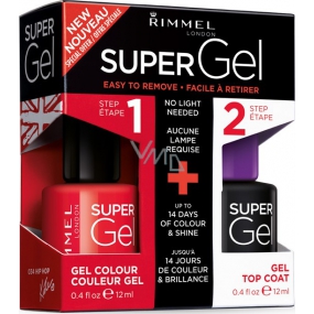 Rimmel London Super Gel by Kate lak na nehty 034 Hip Hop 12 ml + Super Gel Top Coat krycí lak na nehty 001 Transparent 12 ml, duopack