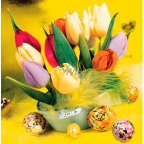 Ditipo Papírové ubrousky 3 vrstvé 33 x 33 cm 20 kusů Velikonoční žluté s tulipány a vajíčka