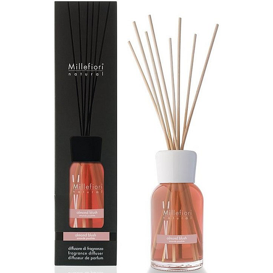 Millefiori Milano Natural Almond Blush - Mandlový prášek Difuzér 500 ml + 12 stébel v délce 35 cm do velkých prostor vydrží 6-7 měsíců