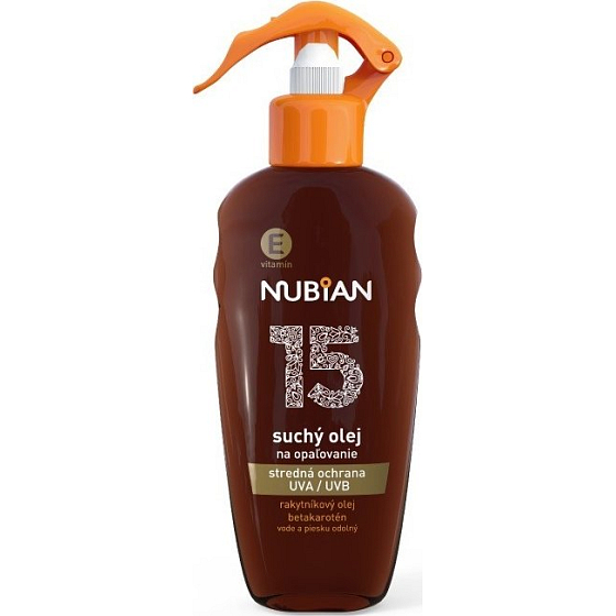 Nubian OF15 vodě a písku odolný suchý olej na opalování sprej 200 ml
