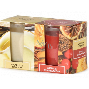 Emocio Vanilla Cream & Apple Cinnamon - Vanilkový krém a jablečná skořice vonná svíčka sklo 52 x 65 mm 2 kusy v krabičce