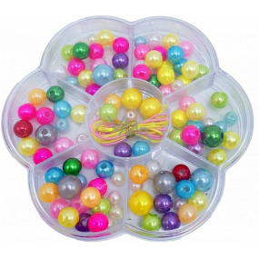 Korálky plastové perleťové různé velikosti a barvy 5 mm, 7 mm, 1 cm a 1,2 cm v plastové krabičce