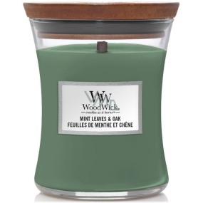 WoodWick Mint Leaves & Oak - Mátové lístky a dub vonná svíčka s dřevěným knotem a víčkem sklo střední 275 g