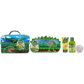 Baylis & Harding Dinosaurus pěna do koupele 100 ml + šampon na vlasy 30 ml + šumivá bomba do koupele 4 x 20 g + koupelová houbička + kosmetická taška, kosmetická sada pro děti