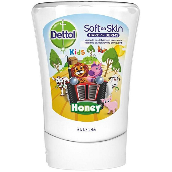 Dettol Kids Zoo Med tekuté mýdlo do bezdotykového dávkovače mýdla náhradní náplň 250 ml