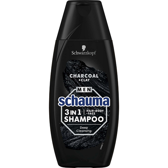 Schauma Men Charcoal & Clay 3v1 šampon na vlasy, tělo a obličej 250 ml