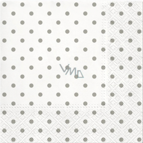 Papírové ubrousky 3 vrstvé 33 x 33 cm 20 kusů Bílé se šedými puntíky