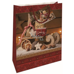 Nekupto Dárková papírová taška 46 x 33 x 10,5 cm Vánoční sáňky červené