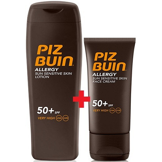Piz Buin Allergy SPF50 mléko na opalování 200 ml + SPF50 opalovací krém na obličej 50 ml, duopack